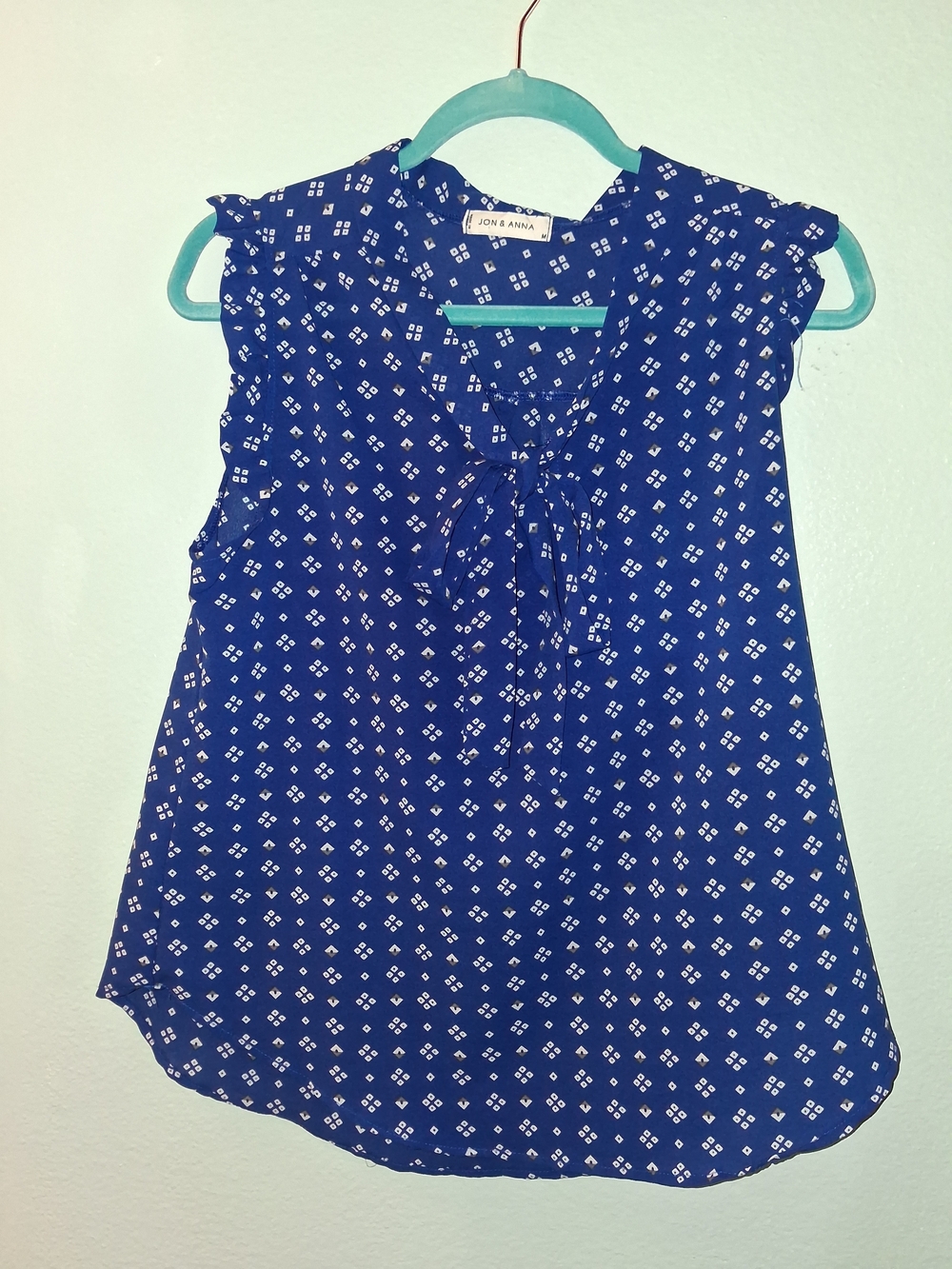 Jon & Anna Royal Blue Sleeveless Tie-Neck Printed Blouse